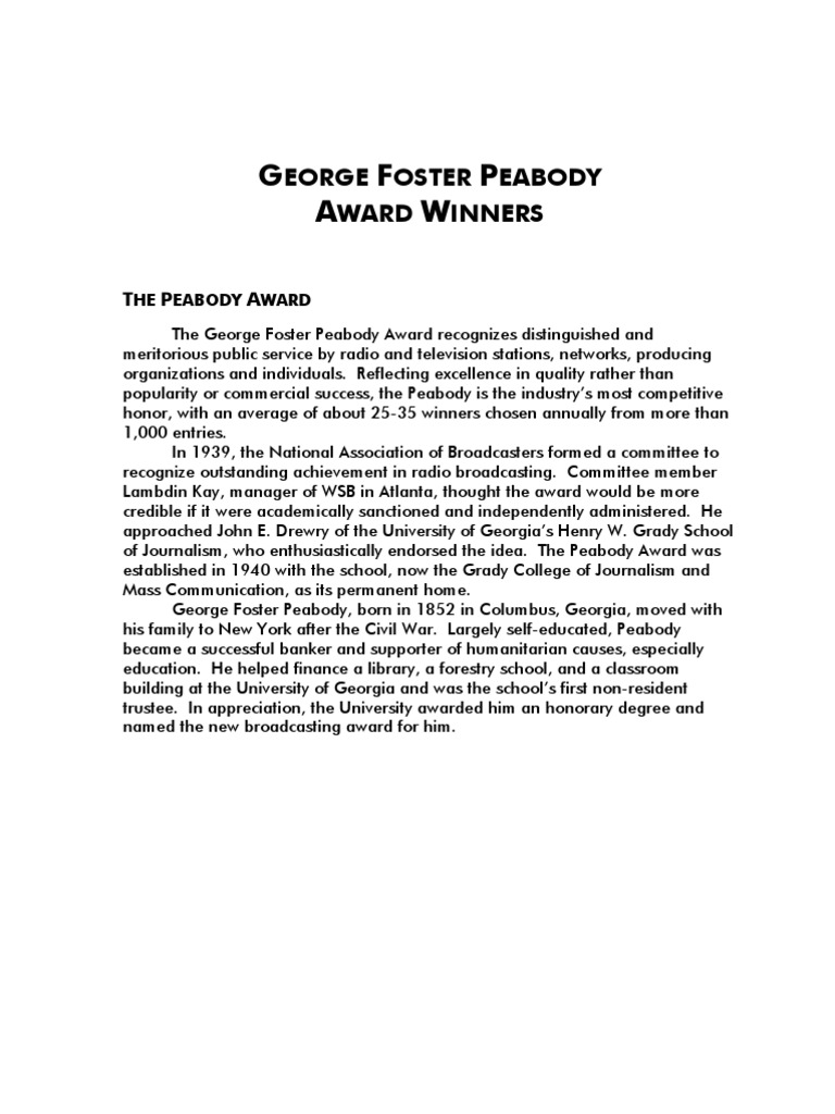 George Foster Peabody Award Winners Pdf Cbs Nbc