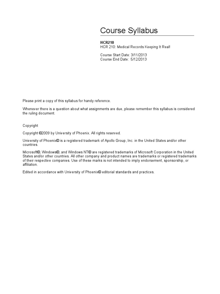 Medical Records Course Syllabus | PDF | Internet Forum | Medical Record