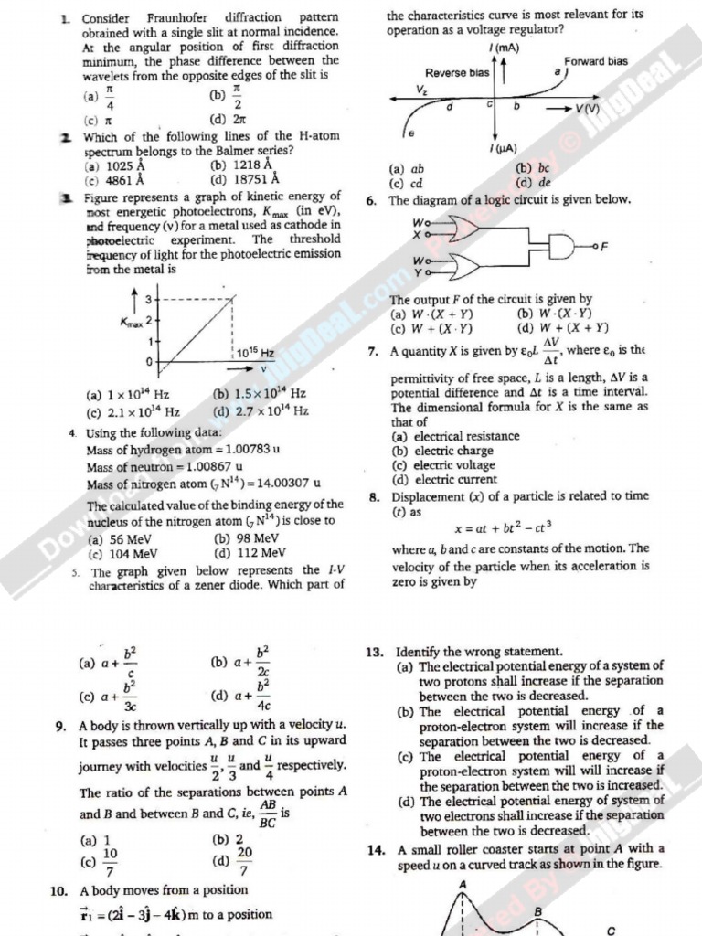 Amu Engineering Entrance Exam Physics Solved Paper 2009 | PDF ...