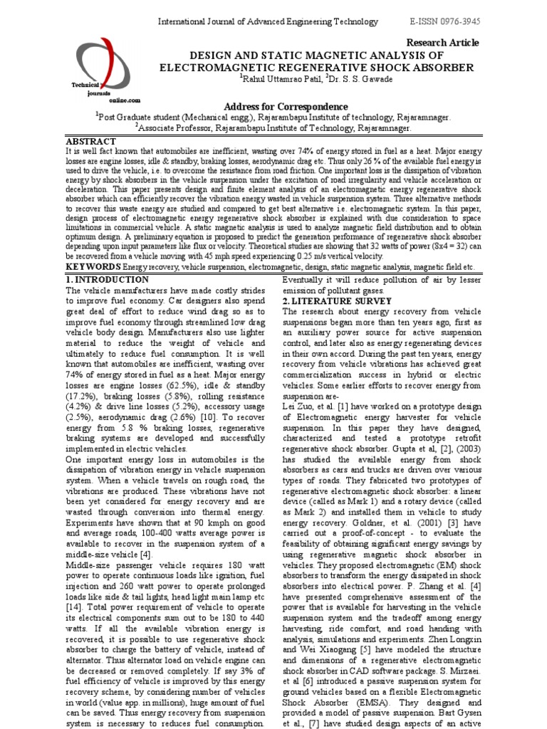 Design and Static Analysis of Regenerative Shock Absorber PDF | PDF ...