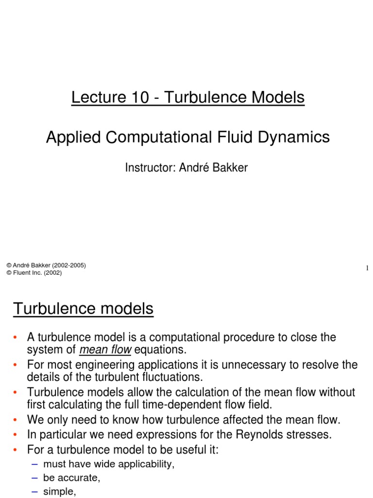 Lecture 10 - Turbulence Models Applied Computational Fluid Dynamics ...