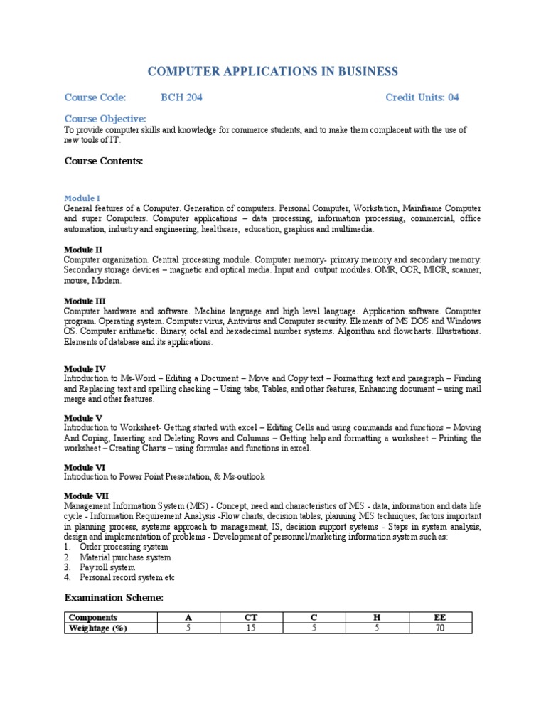 Computer Application Syllabus | PDF | Microsoft Excel | Computer Data ...