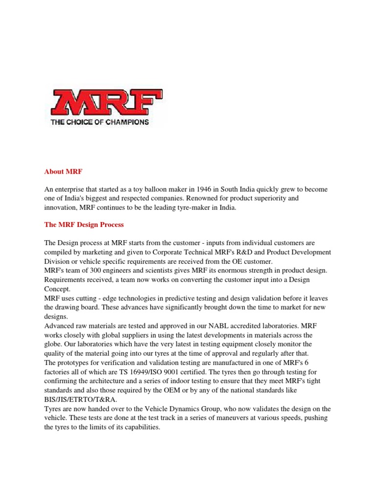 MRF (The Details On HR Pespectives) HR Practices and Programmes | PDF ...
