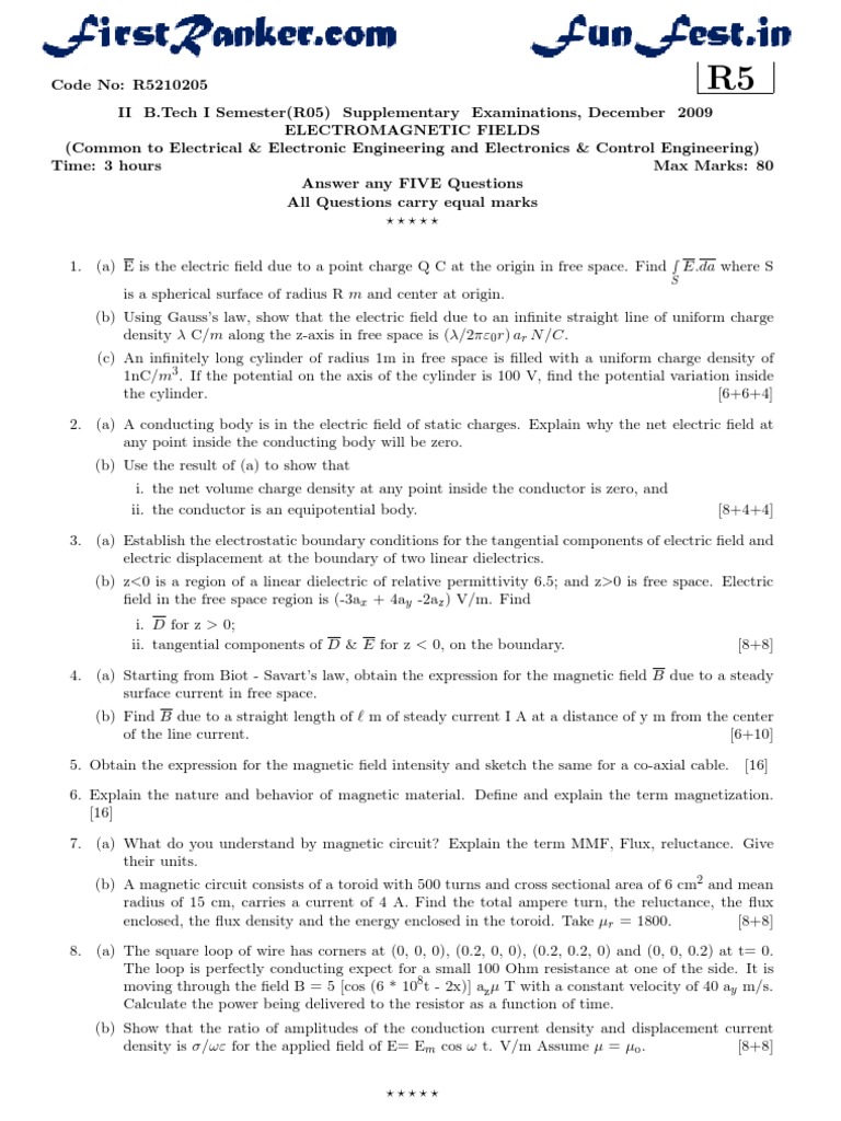 Electromagnetic Fields Exam Questions | PDF | Electromagnetic Field ...