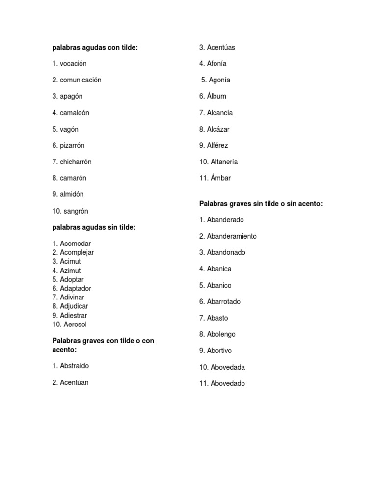 10 Ejemplos De Palabras Graves Con Tilde Y Sin Tilde 474x843