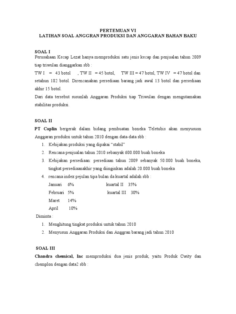 28++ Contoh Soal Anggaran Produksi Dan Anggaran Biaya