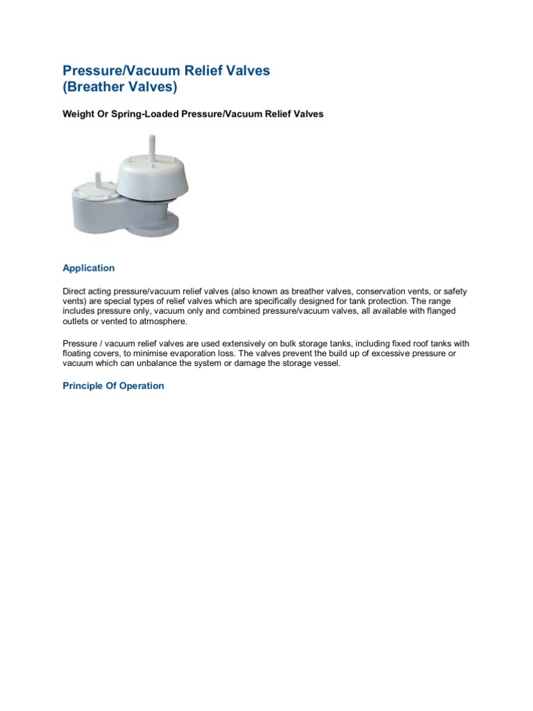Pressure Vacuum Relief Valve Guide | PDF | Vacuum | Valve