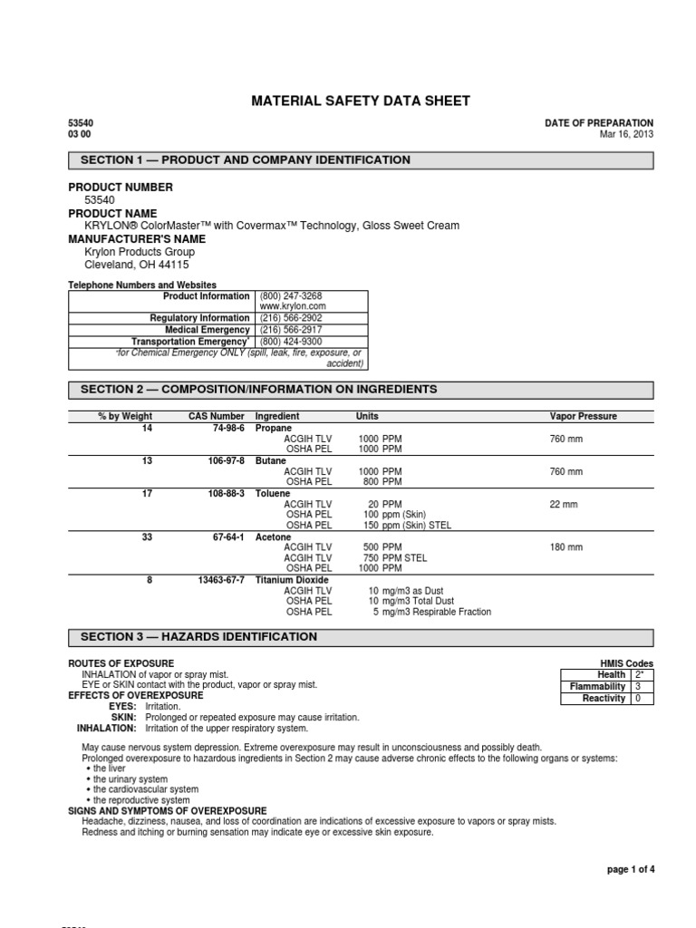 Spray Paint Msds Volatile Organic Compound Firefighting