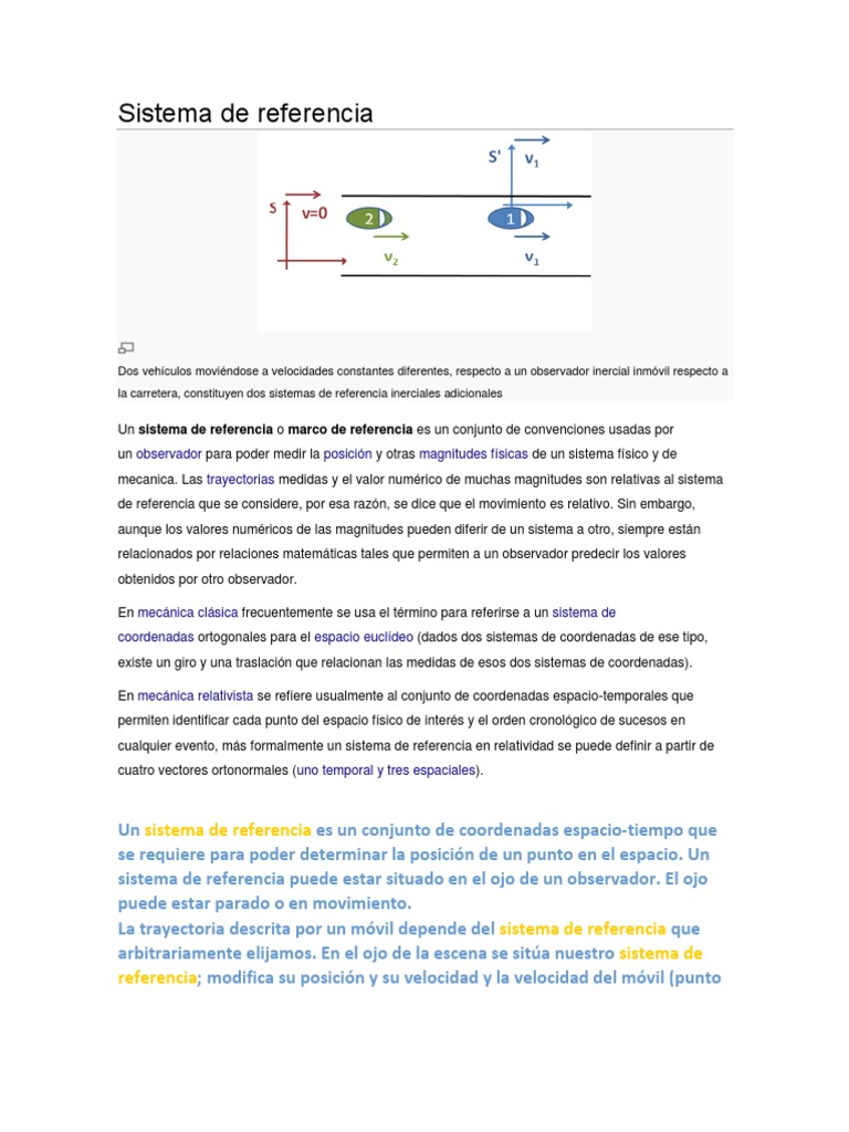 Sistema de Referencia Movimiento (Física) Tiempo espacial