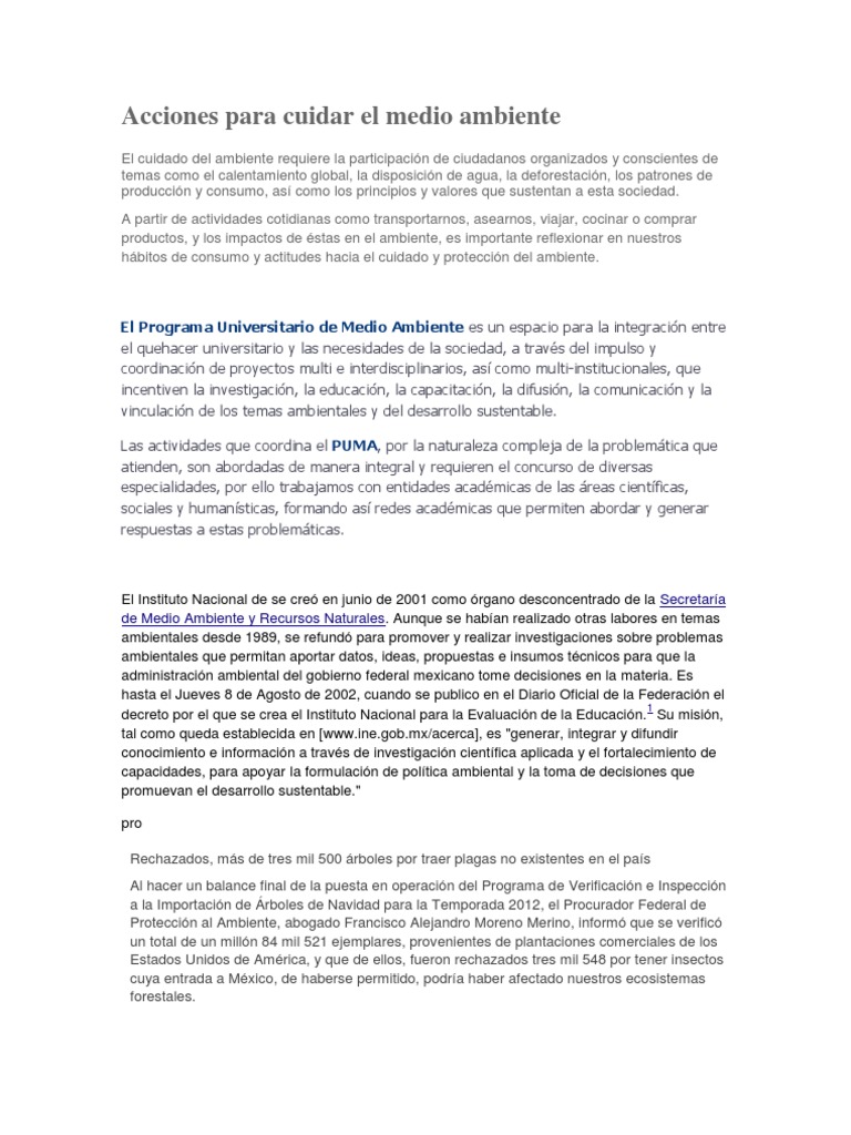 Acciones para Cuidar El Medio Ambiente | PDF | Entorno natural | México