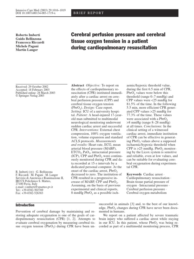 Cerebral Perfusion Pressure and Cerebral | PDF | Cardiopulmonary ...