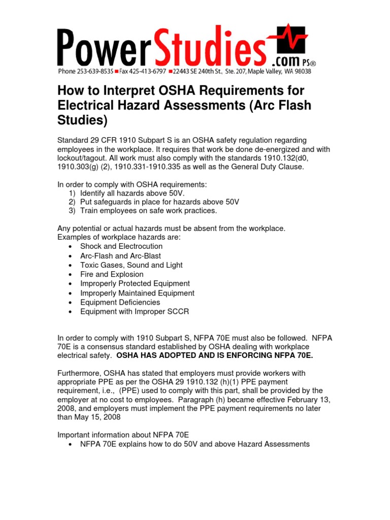 PowerStudies How to Interpret OSHA Requirements for Electrical