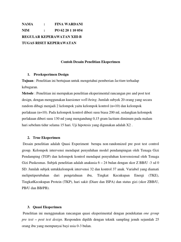 Contoh Desain Penelitian Eksperimen Pdf