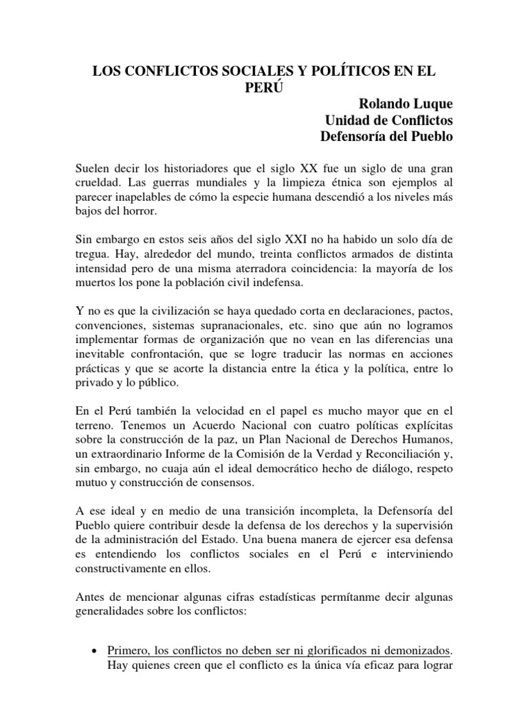 Análisis de los conflictos sociales y políticos en el Perú: causas ...