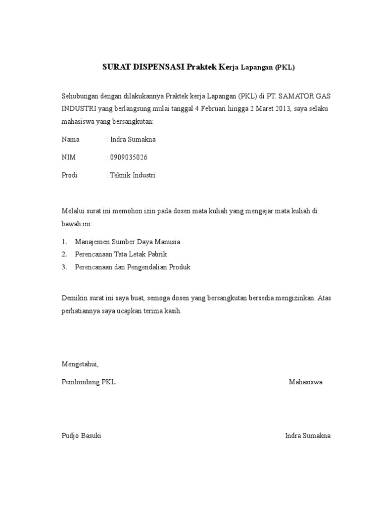 Contoh Surat Permohonan Dispensasi Sekolah Suratmenyuratnet