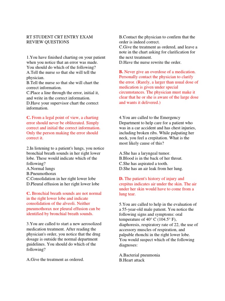 CRT Exam Review Questions | PDF | Hypoxia (Medical) | Exhalation
