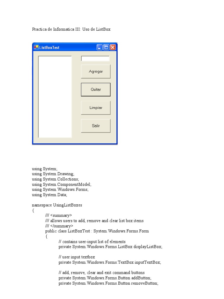 Practica De Informatica Iii Uso De Listbox Pdf Typefaces Computer Engineering