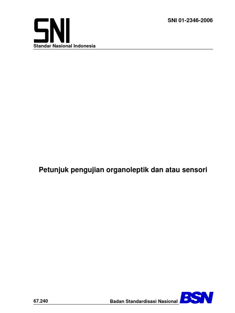 SNI 01-2346-2006 Petunjuk Pengujian Organoleptik Dan Atau 