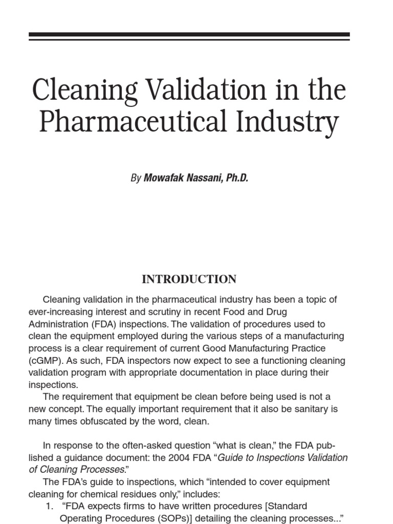 Cleaning Validation in Pharmaceutical Industry PDF Verification And