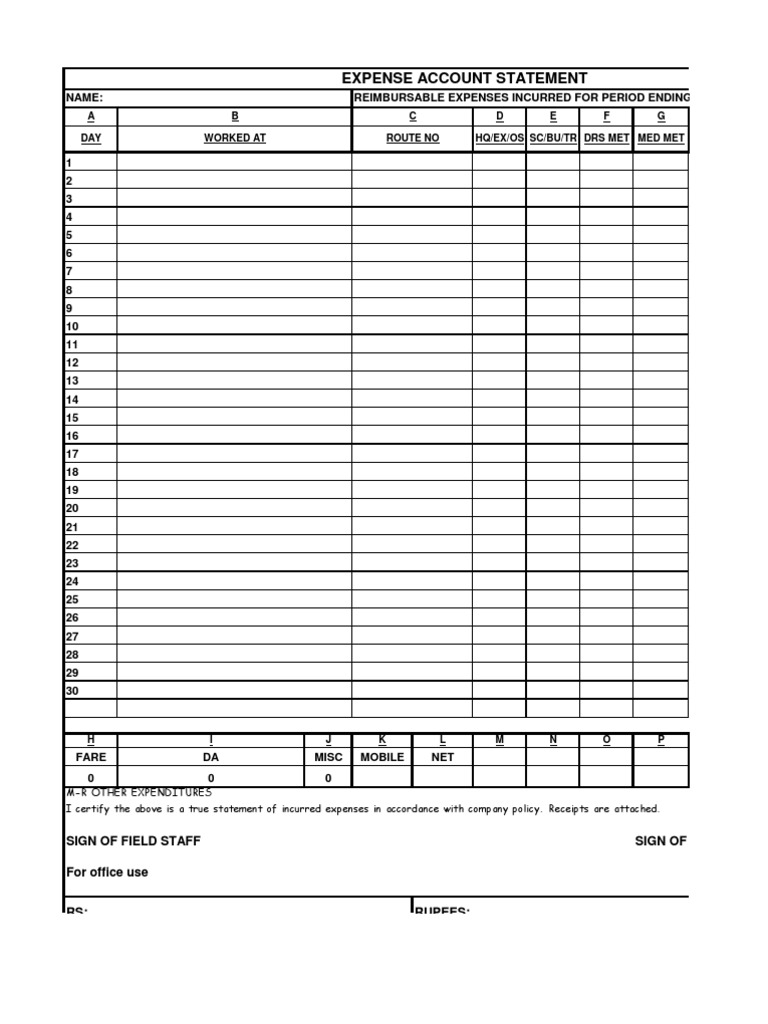 Expense Account Statement Template | PDF