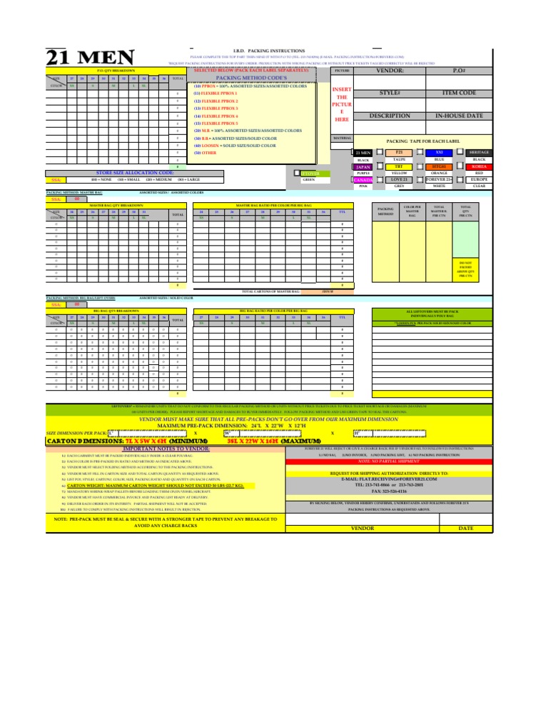 Vendor Packing Instructions | PDF | Color
