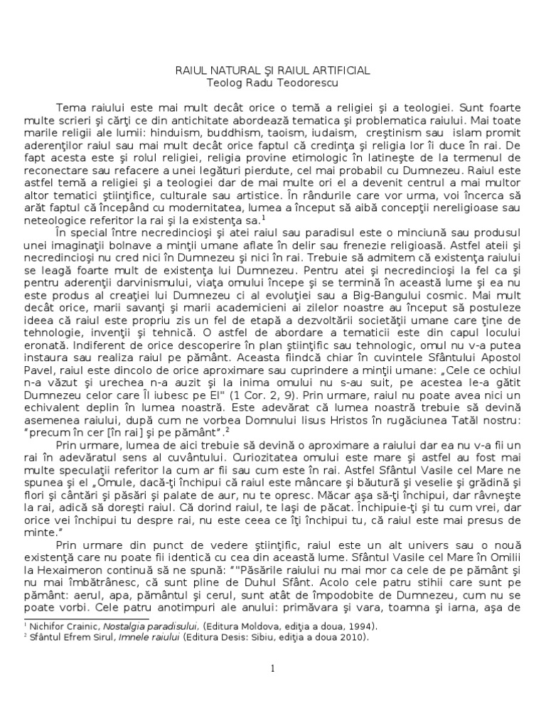 Raiul Natural Şi Raiul Artificial | PDF