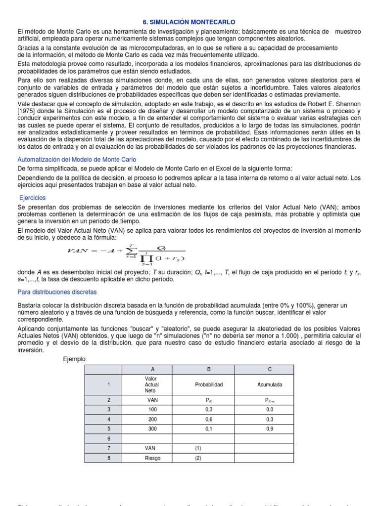 Simulación Monte Carlo en Excel | PDF | Distribución de probabilidad ...