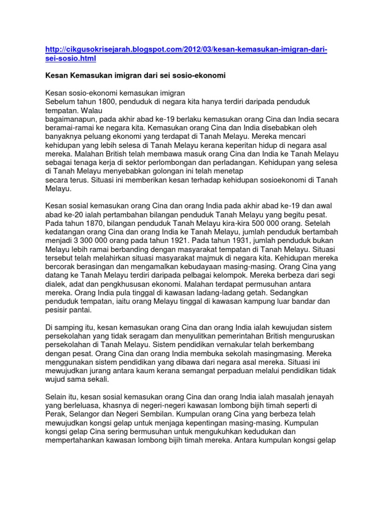 Kesan Sosioekonomi Negara Pdf