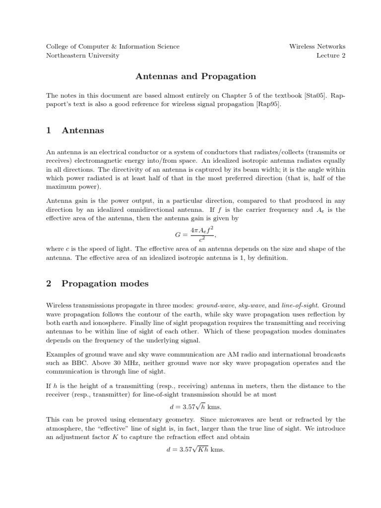 Antennas and Propagation in Wireless Networks | PDF | Science & Mathematics