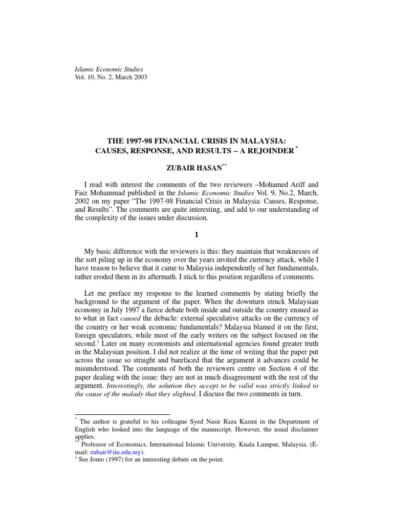 The 1997 and 1998 Malaysian Financial Crisis PDF Financial