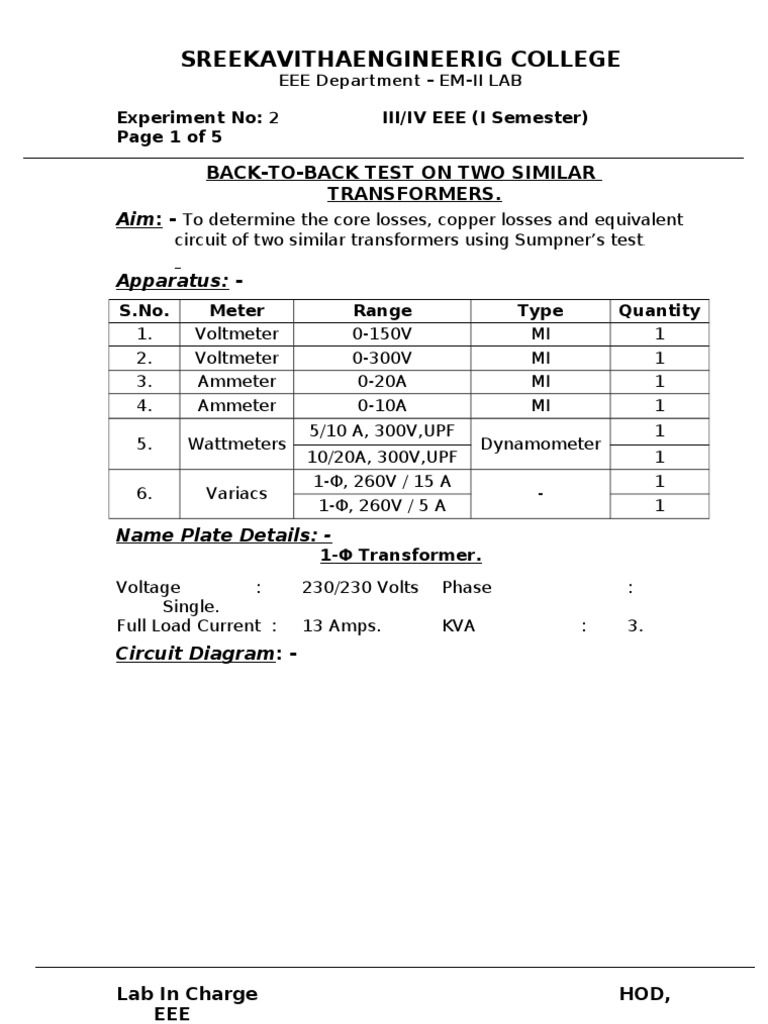 Sumpner's Test on Two Transformers | PDF | Transformer | Series And ...