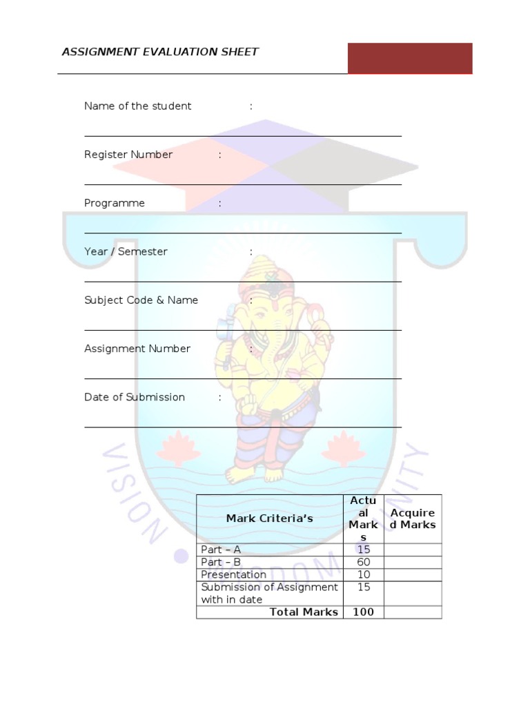 Assignment Evaluation Sheet Template | PDF | Career & Growth