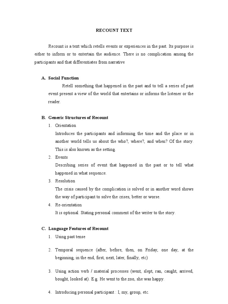 Recount Text | PDF | Verb | Narrative