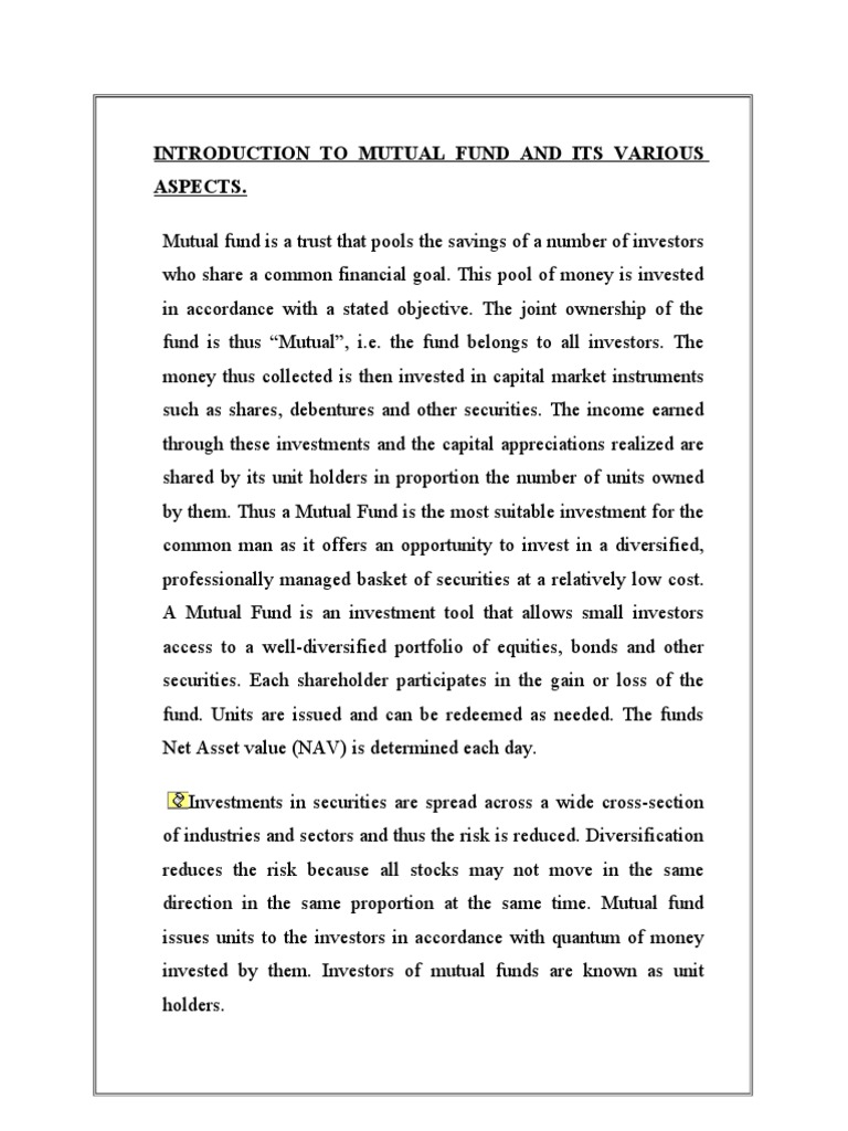 Introduction To Mutual Fund and Its Various Aspects | PDF | Mutual ...