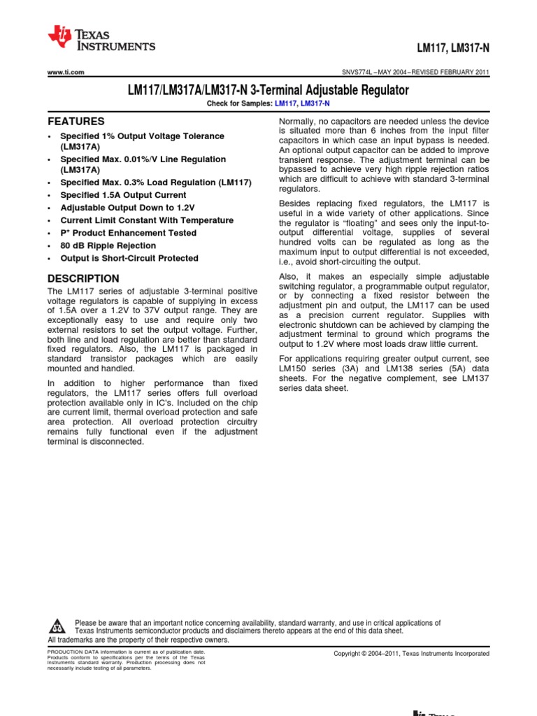 Datasheet lm117 Da Texas Instruments | PDF