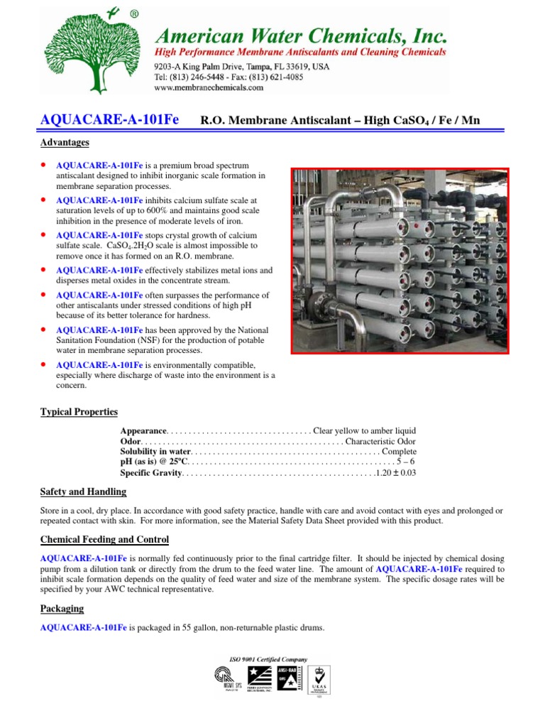 AQUACARE-A-101Fe Antiscalant Overview | PDF