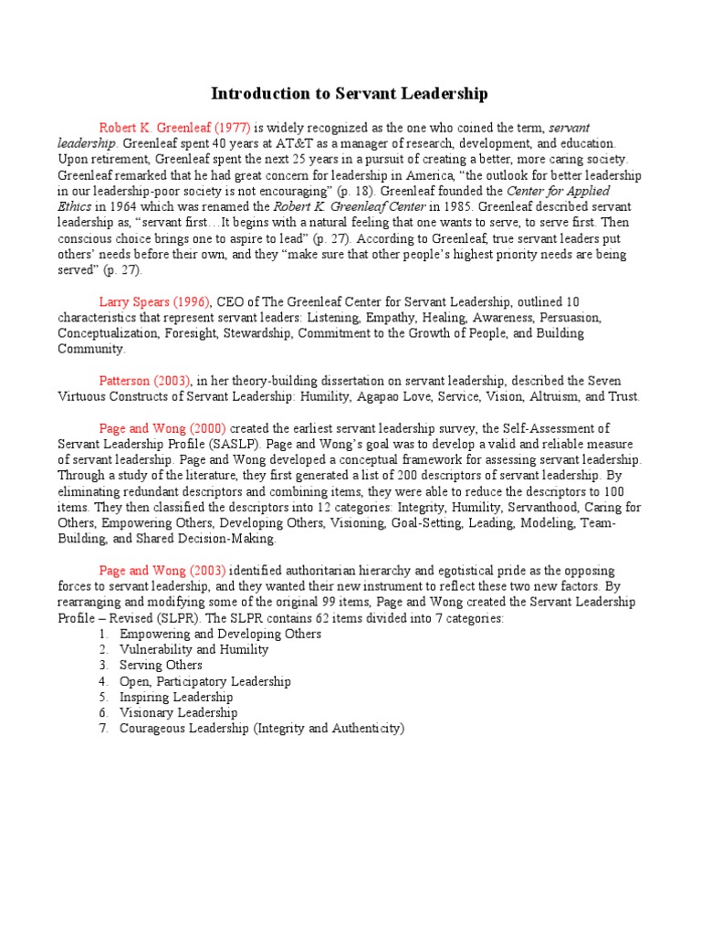 Overview of Servant Leadership Concepts | PDF | Servant Leadership ...