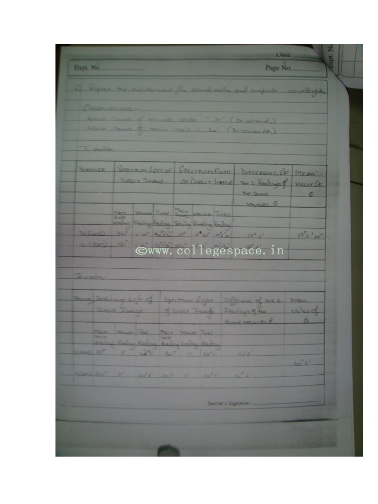 LAB Physics Labexp7 Diffraction Grating Experiment With Readings | PDF