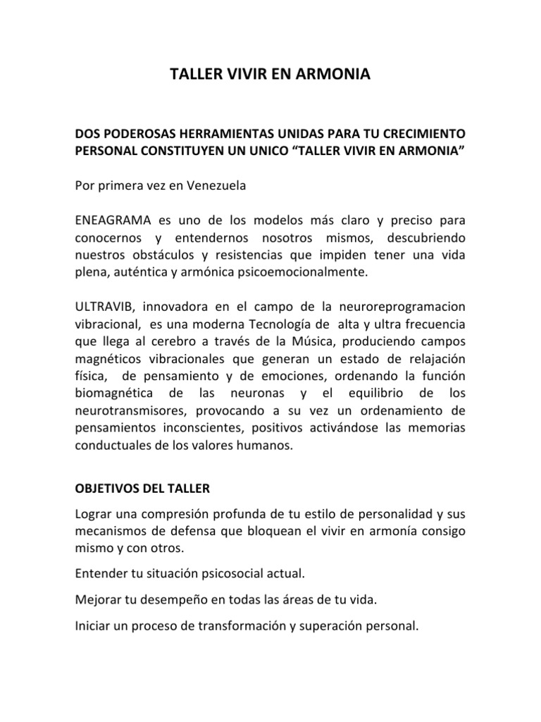 Taller de Crecimiento Personal en Armonía | PDF | Neurociencia ...