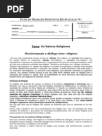 Ficha de Trabalho Individual De Avaliação - Valores religiosos