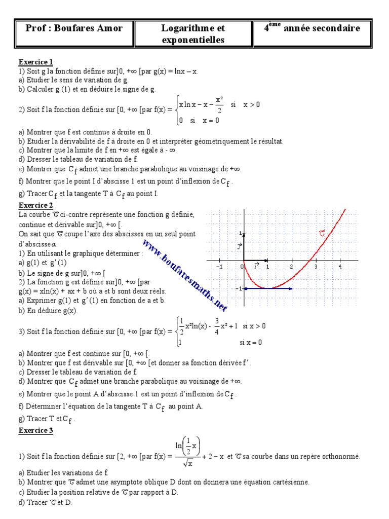 Fonction Logarithme Et Exponentielle Exercices Corrigés Pdf