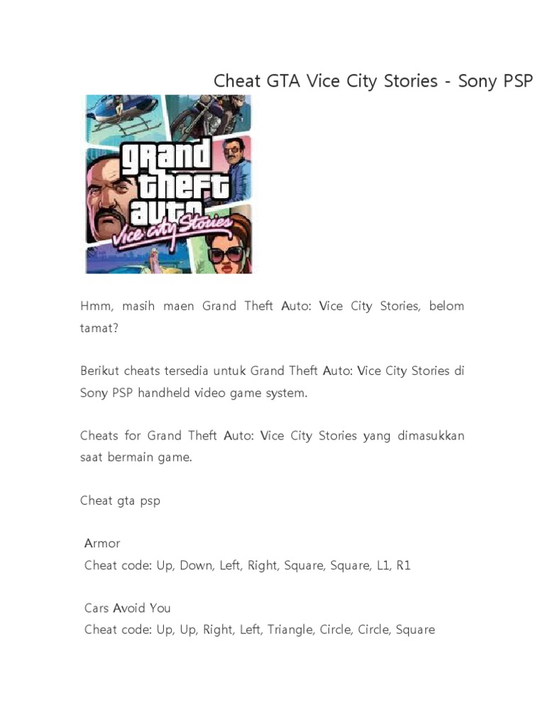 Cheats in Grand Theft Auto: Vice City Stories, GTA Wiki