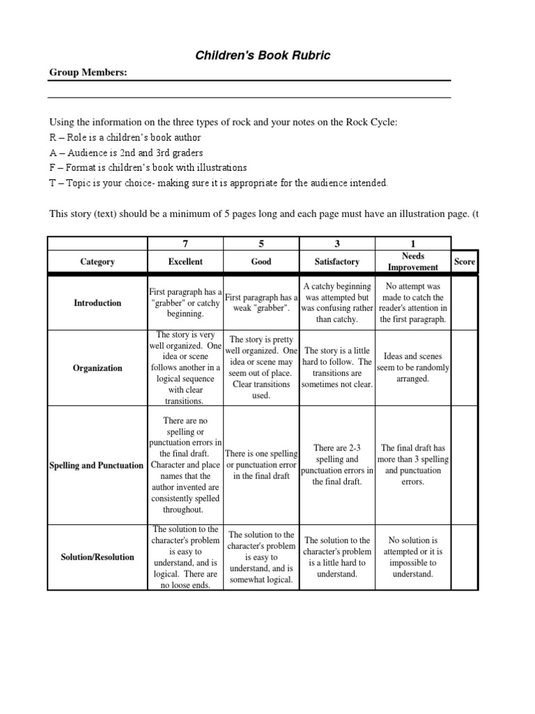 Childrens Book Rubric PDF Children's Literature Punctuation