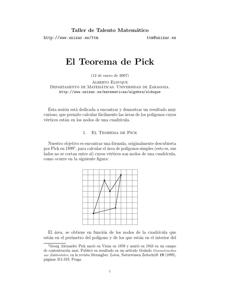 Teorema de Pick PDF Enseñanza de matemática Science