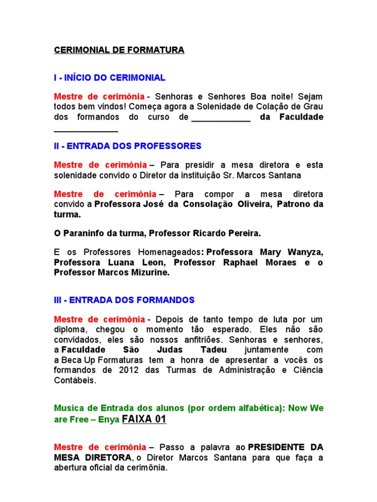 Cerimonial de Formatura | Amor | Contabilidade