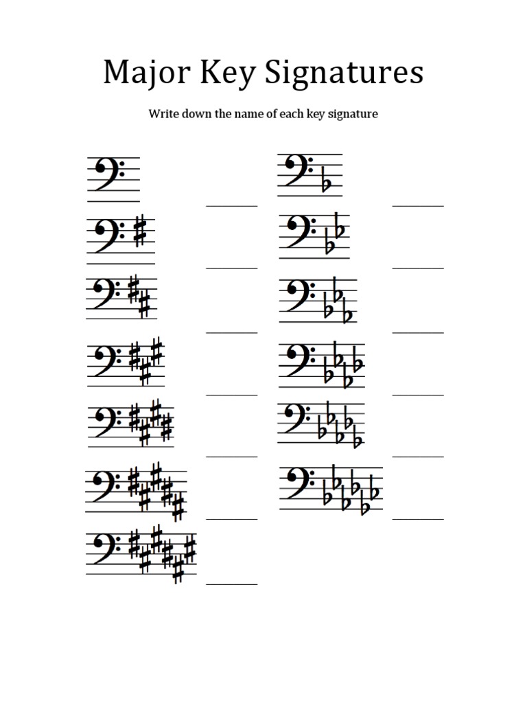 Bass Clef Major Key Signatures Guide | PDF