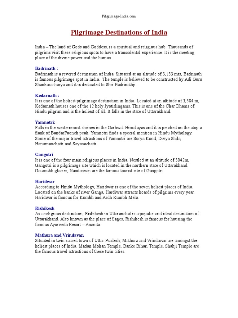 Pilgrimage Destinations of India | PDF | Hindu Worship | Hindu ...