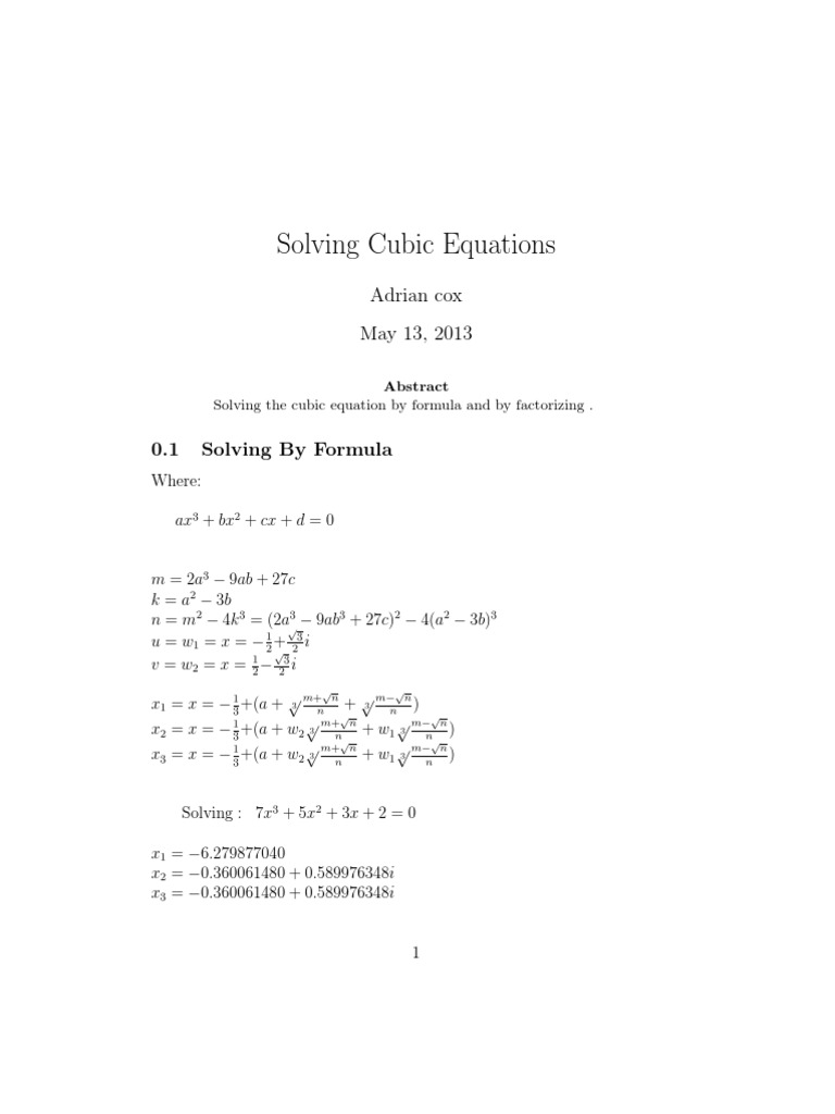 Solving Cubic Equations | PDF | Teaching Methods & Materials ...