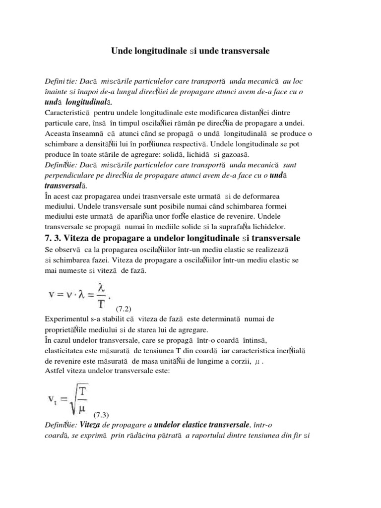 Unde Longitudinale Si Unde Transversale