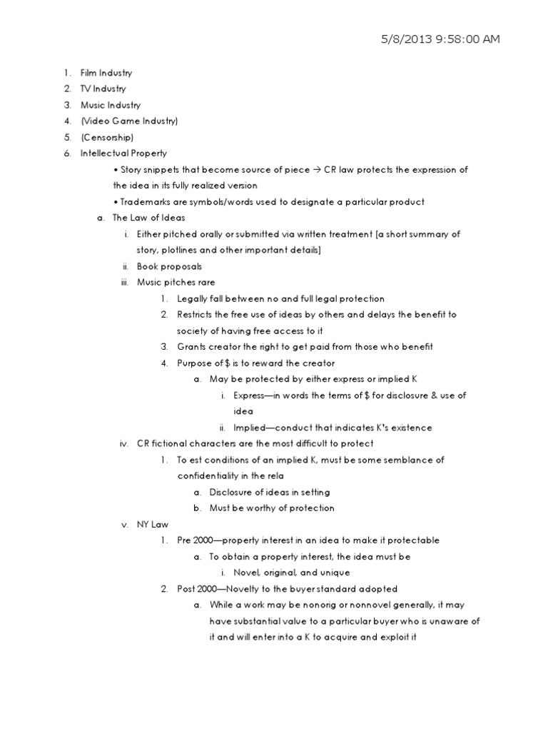 Entertainment Law Outline | PDF | Copyright Infringement | Personality ...